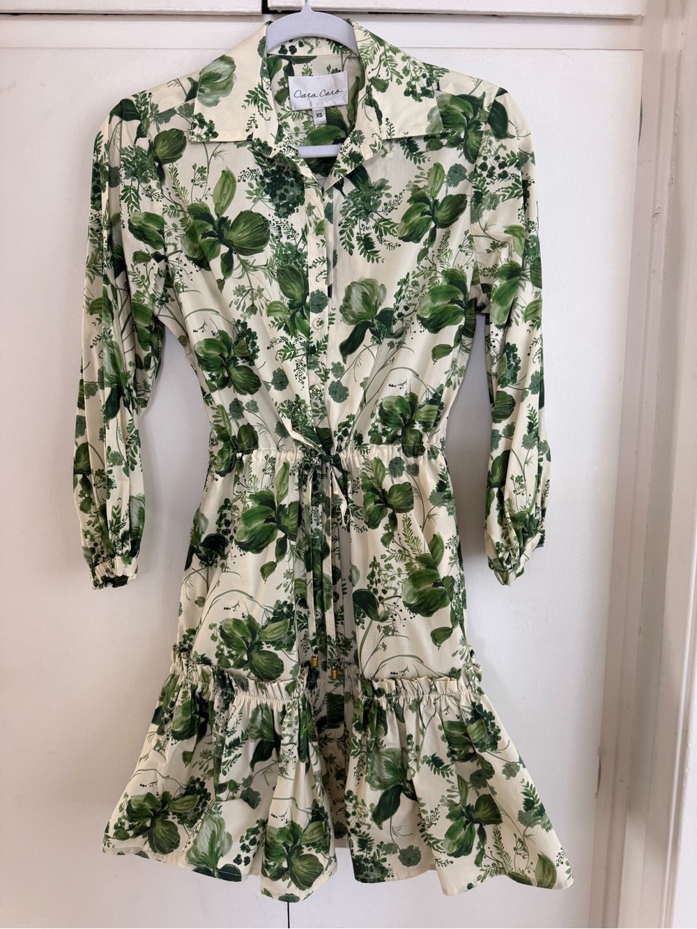 Cara Cara Green Botanical Tiered Long-Sleeve Dress